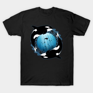 Orcas on Underwater Background T-Shirt